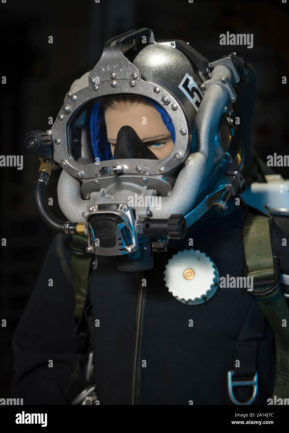 A prototype for a new life support system for divers is displayed on a mannequin. Stock Photo
