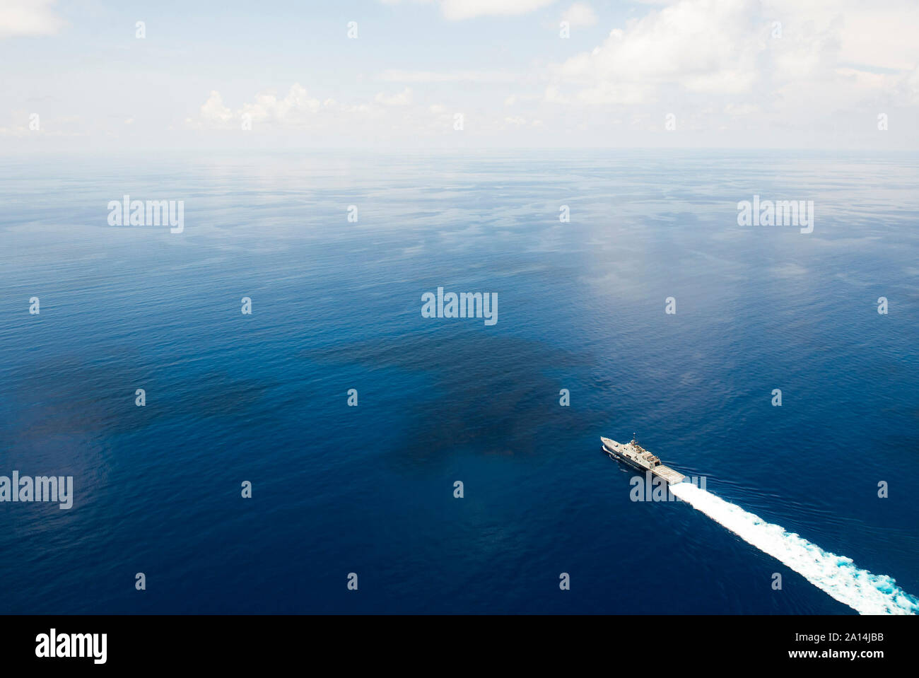 USS Fort Worth conducts patrols in the South China Sea near the Spratly Islands. Stock Photo