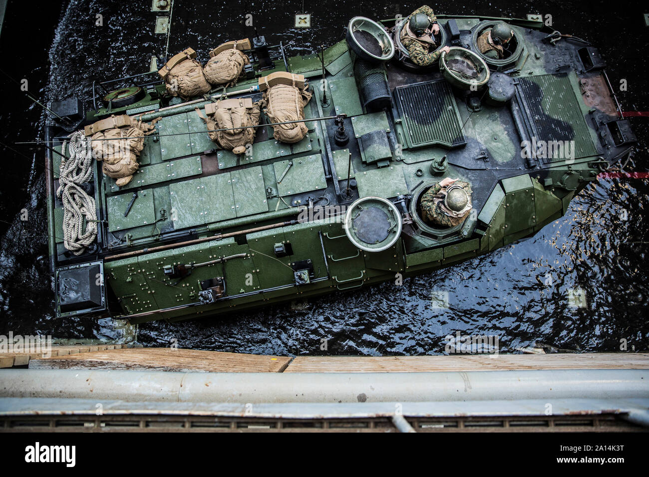 U.S. Marines in an amphibious assault vehicle. Stock Photo