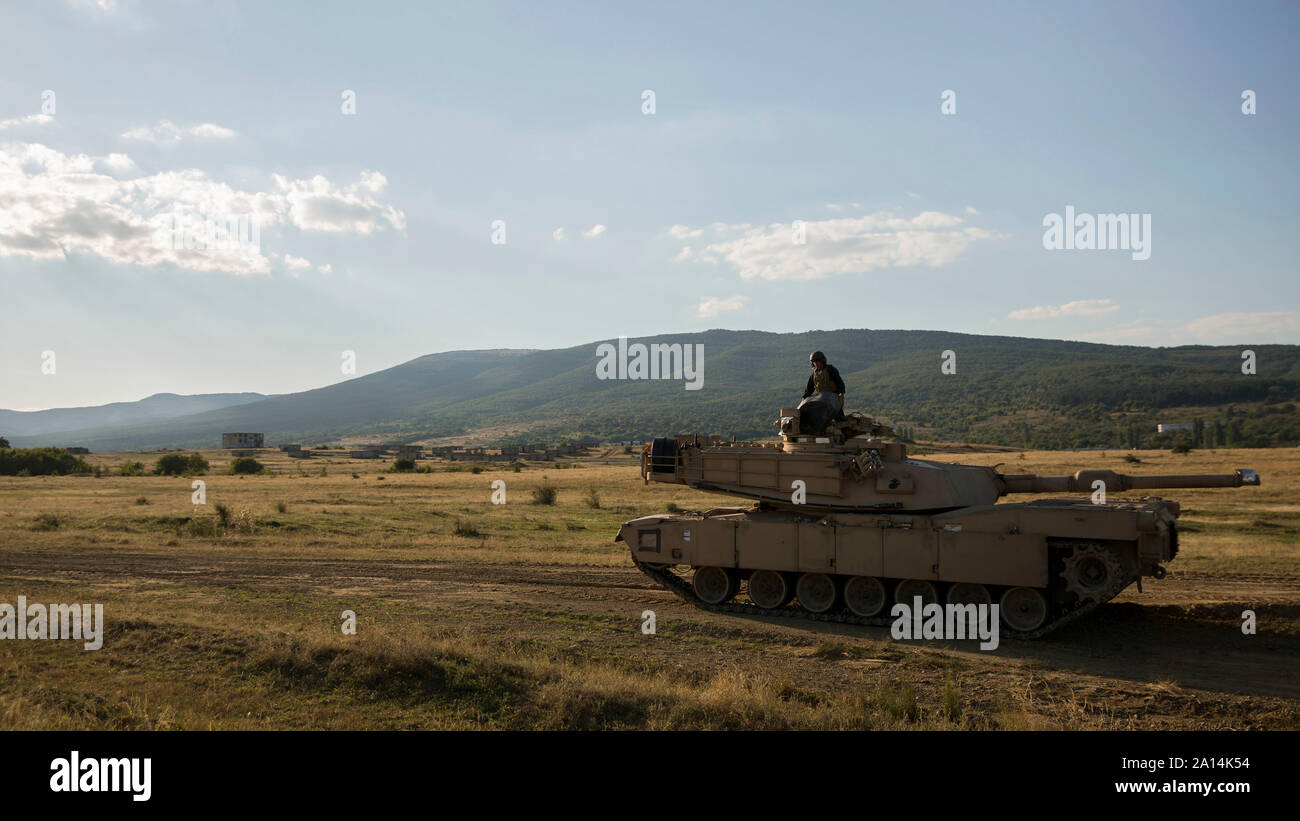 Tanks, artillery, and light-armored reconnaissance vehicles arrive in Bulgaria. Stock Photo