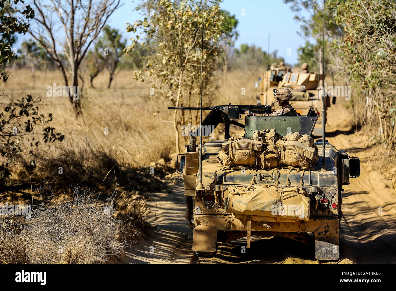 U.S. Marines fire TOW anti-tank missiles and 50 caliber machine gun rounds. Stock Photo