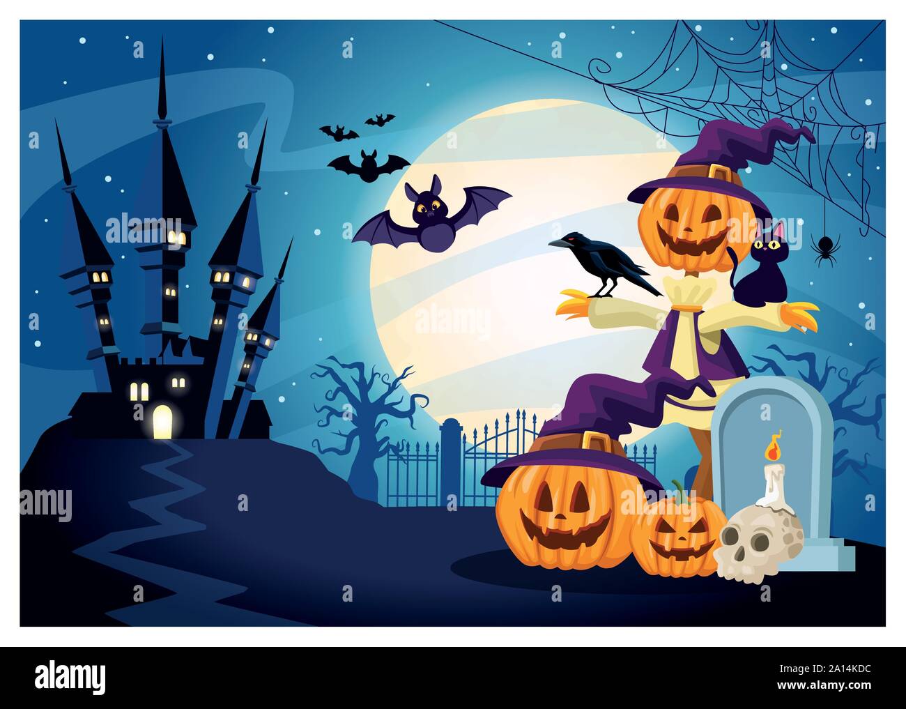 halloween dark scene with scarecrow pumpkin Stock Vector Image & Art ...