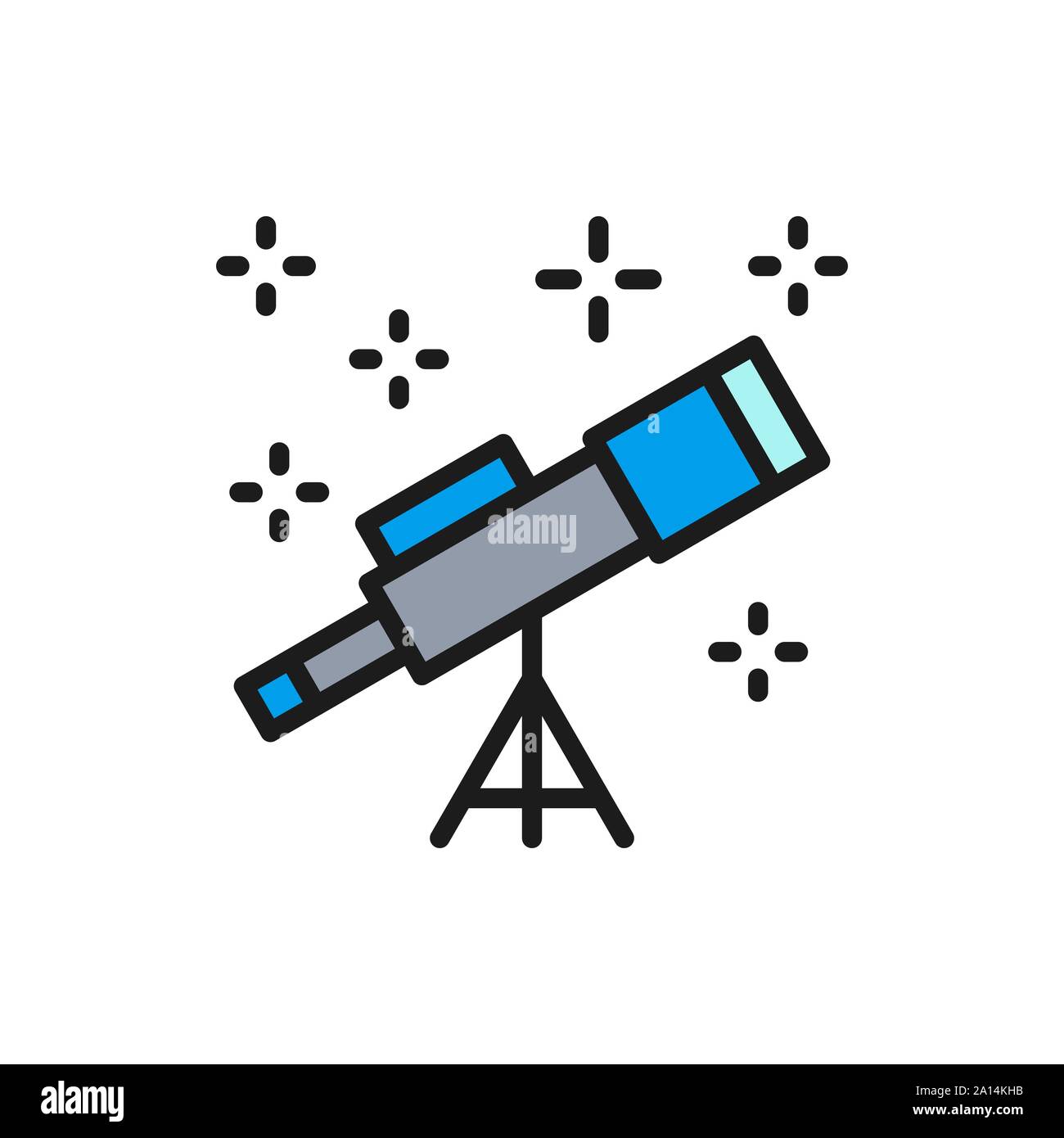 Vector telescope flat color line icon. Isolated on white background Stock Vector