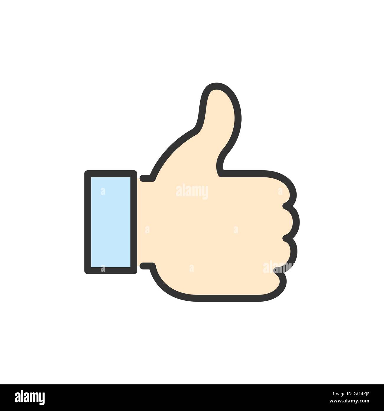 Vector thumb up, like, positive feedback flat color line icon. Stock Vector