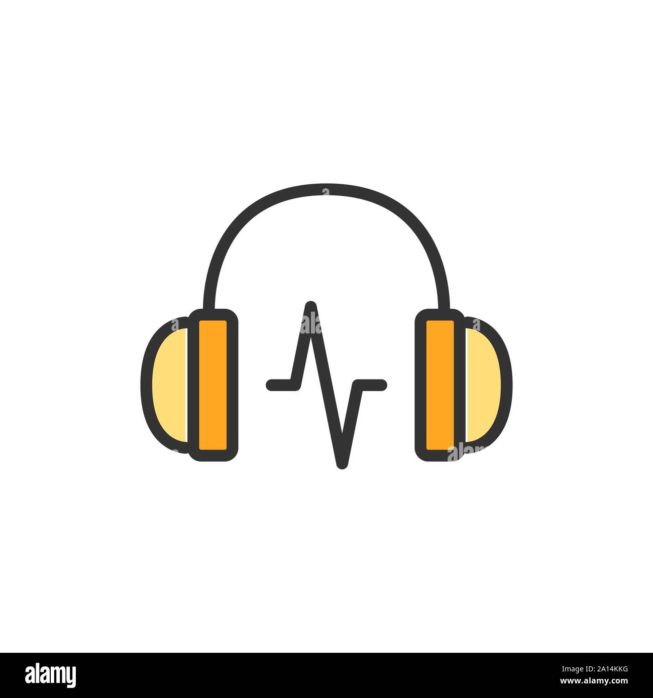 Vector headphone with sound wave flat color line icon. Stock Vector