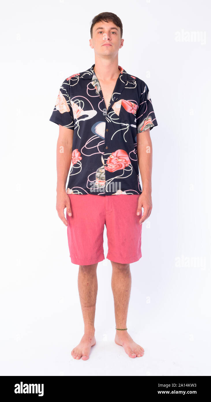 Full body shot of young handsome tourist man barefoot Stock Photo - Alamy