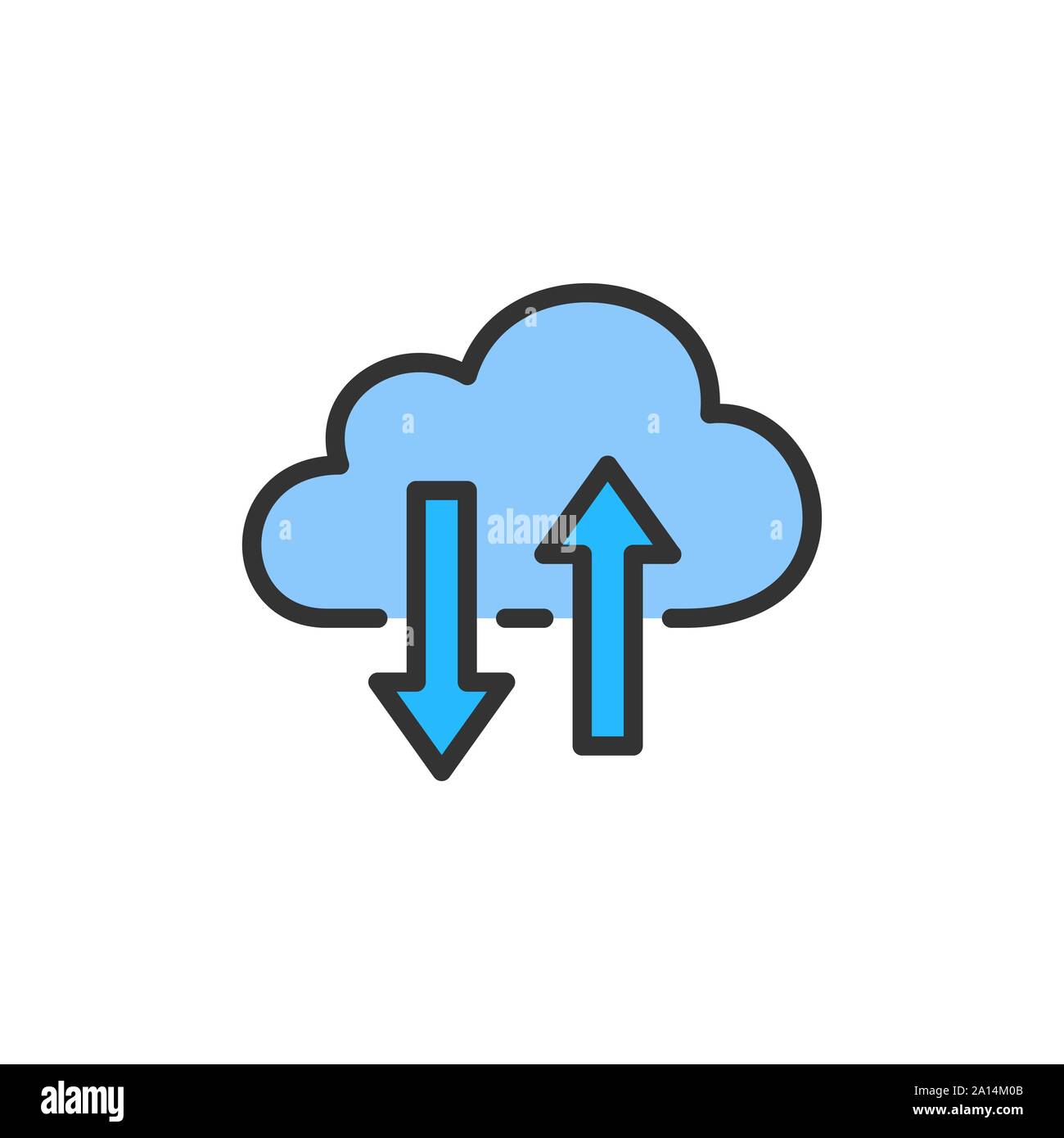 Vector cloud computing, data transfer flat color line icon. Stock Vector