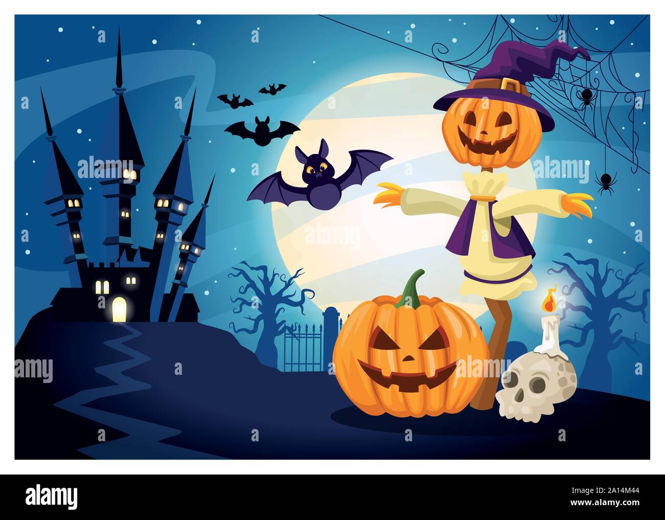halloween dark scene with scarecrow pumpkin Stock Vector Image & Art ...