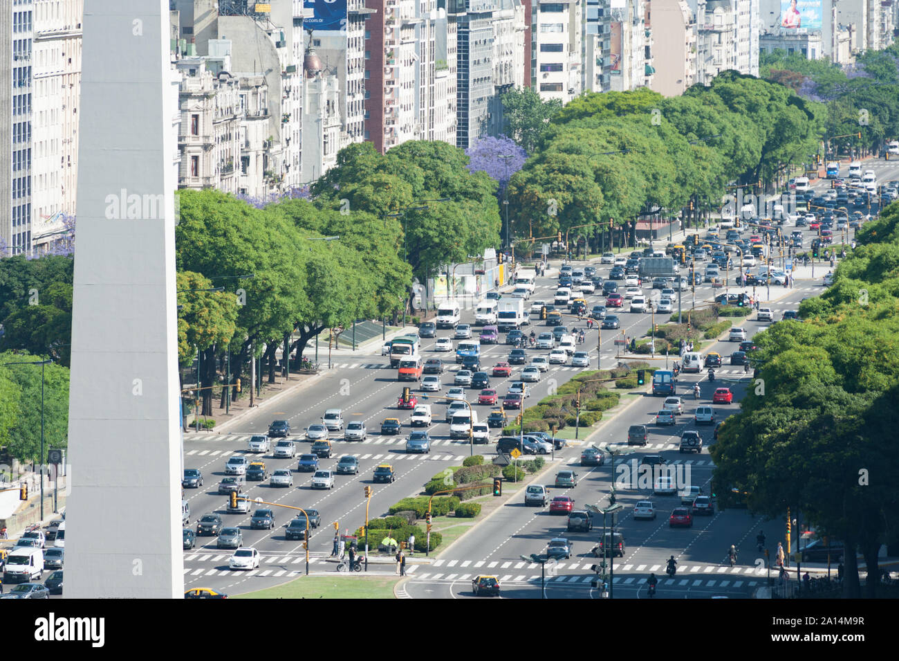 Buenos Aires, Argentina - November 14 2012: Rush hour and traffic on the sreets of Buenos Aires city. This photo shows the downtown and de 9 de Julio Stock Photo