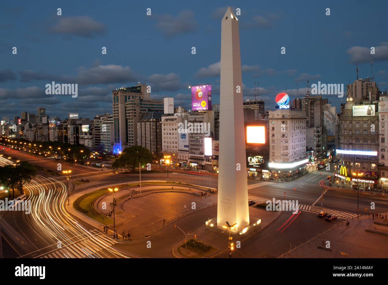 Buenos Aires, Argentina - November 12 2012: After the rush hour and traffic on the sreets of Buenos Aires city by night. This photo shows the downtown Stock Photo