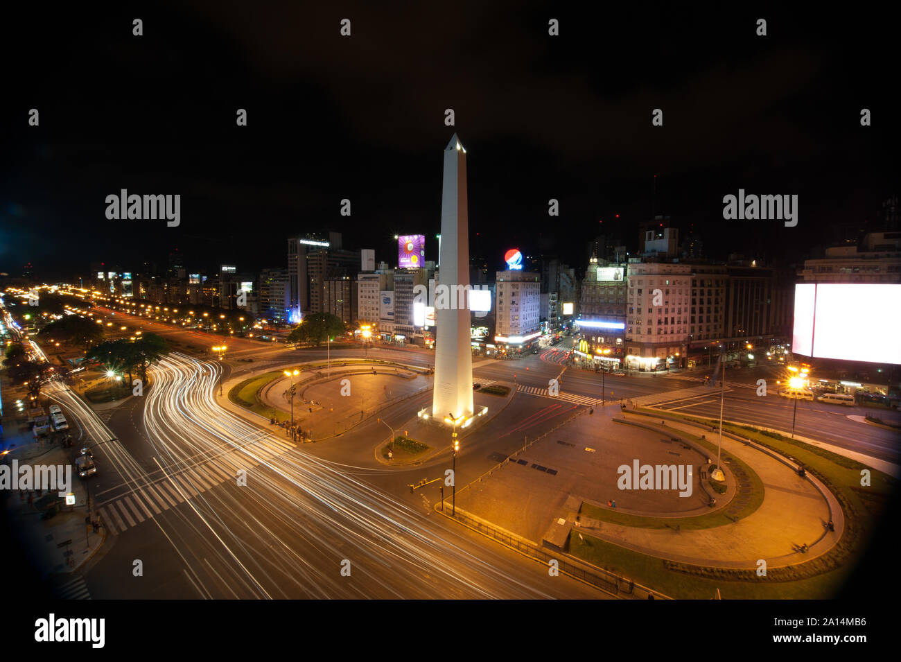 Buenos Aires, Argentina - November 13 2012: After the rush hour and traffic on the sreets of Buenos Aires city by night. This photo shows the downtown Stock Photo