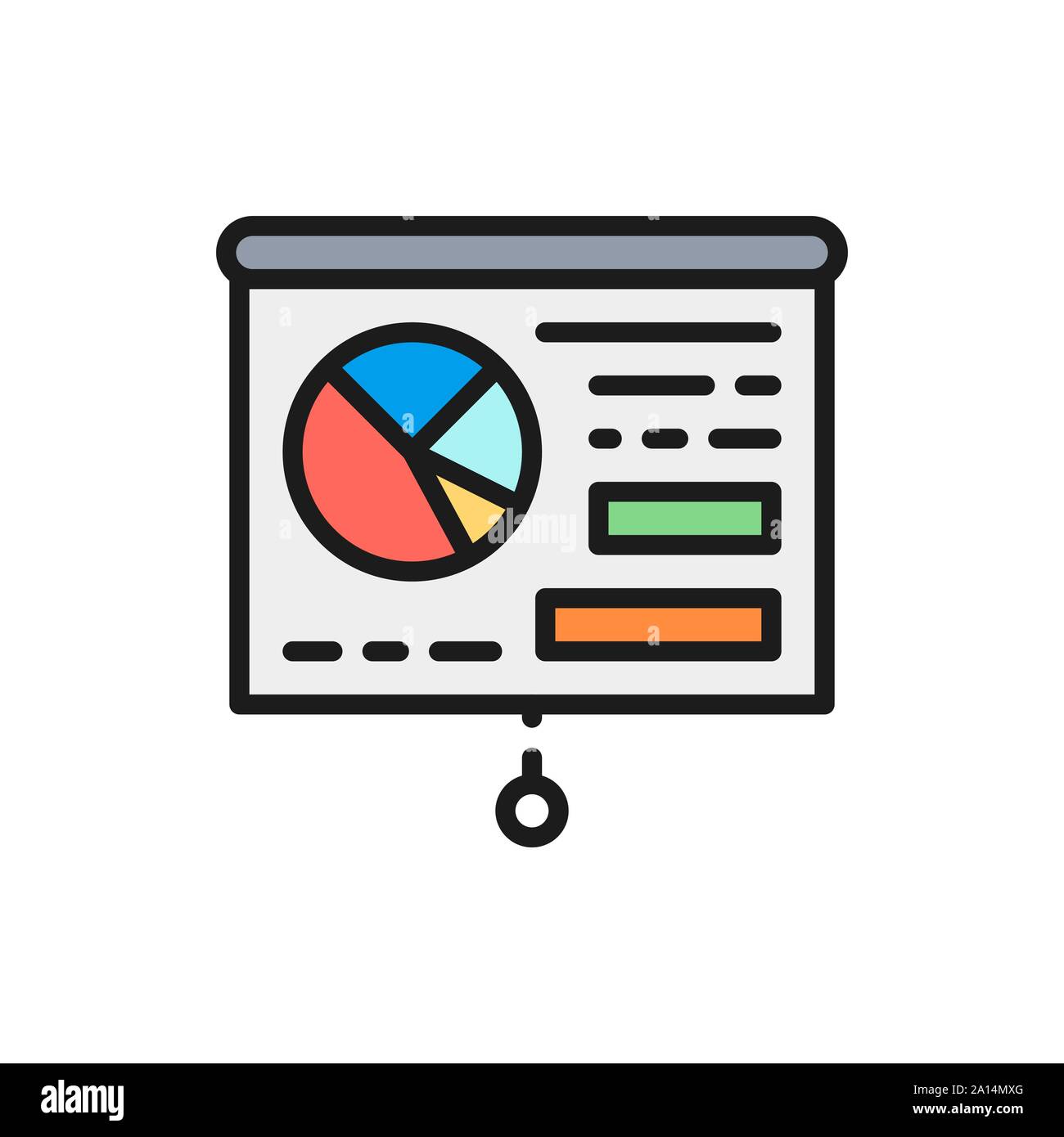 Vector graph presentation, whiteboard, training, billboard flat color line icon. Stock Vector