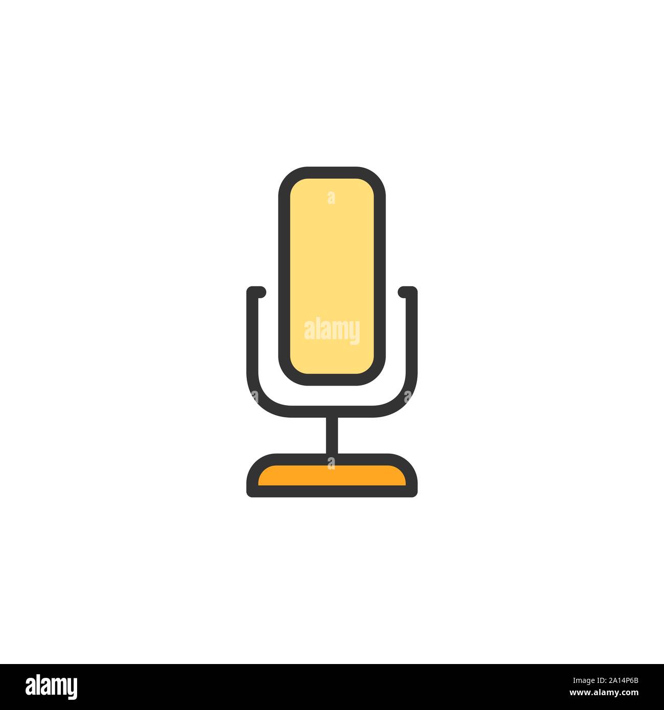 Vector microphone flat color line icon. Isolated on white background Stock Vector