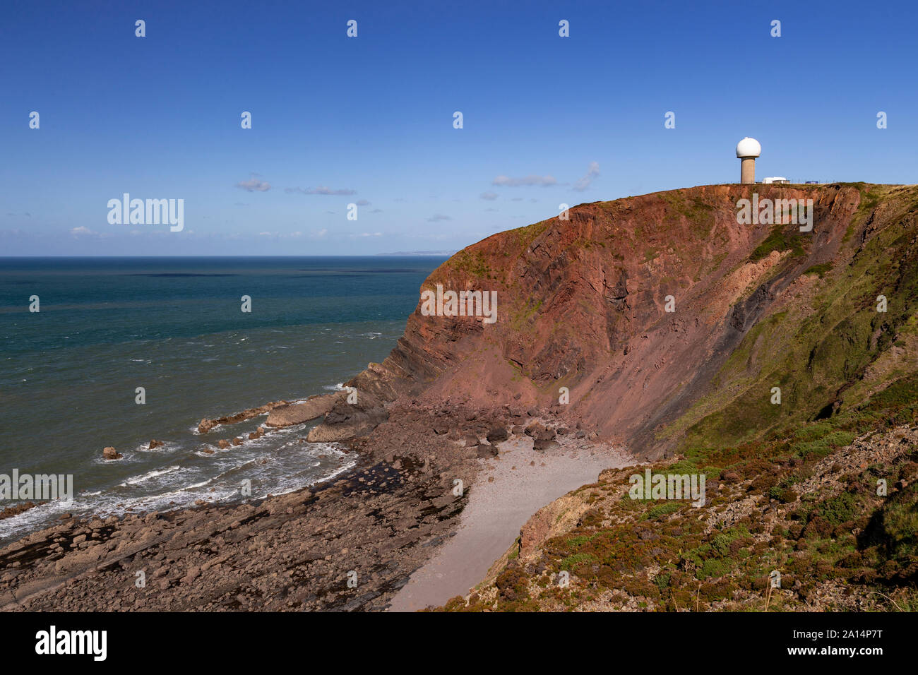 Golf Ball radome at Hartlant Point on the North Devon Atlantic coast Stock Photo