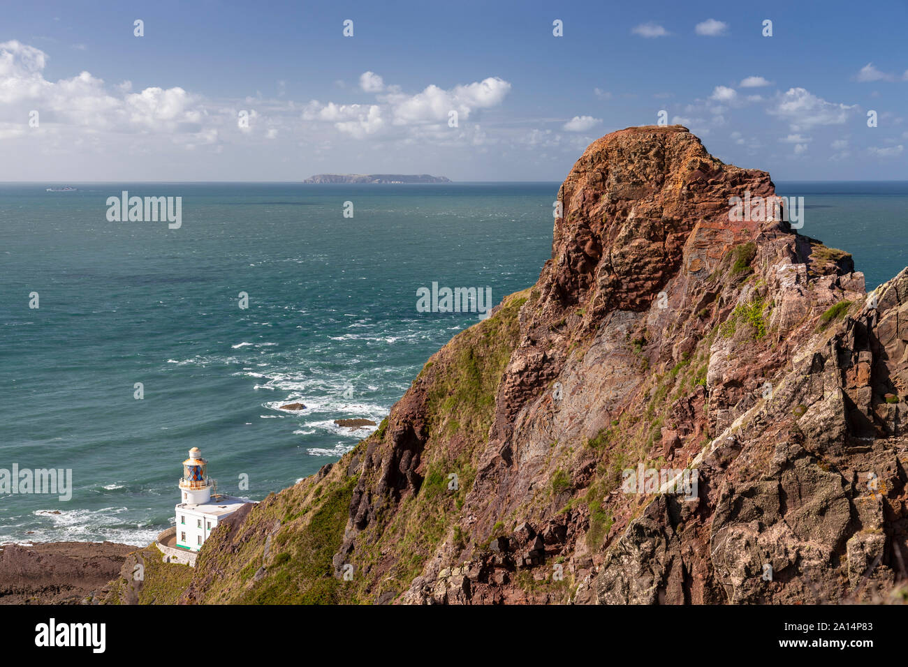 Lighthouse at Hartland Point on the Atlantic coast of North Devon Stock Photo