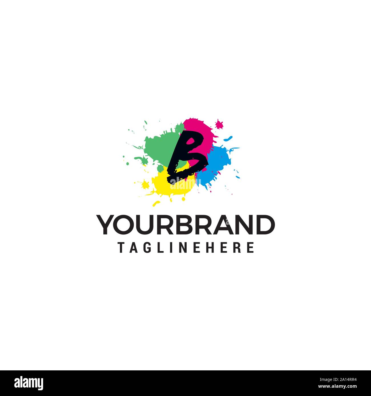 Letter B logo at colorful paint splash background design element template Stock Vector