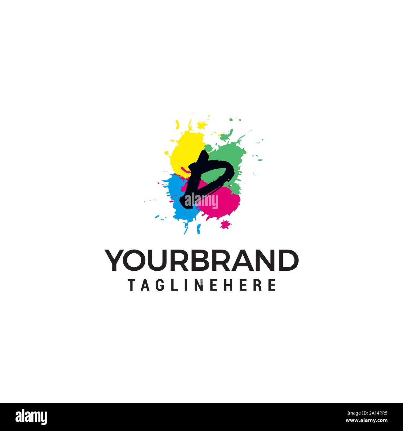 Letter D logo at colorful paint splash background design element template Stock Vector