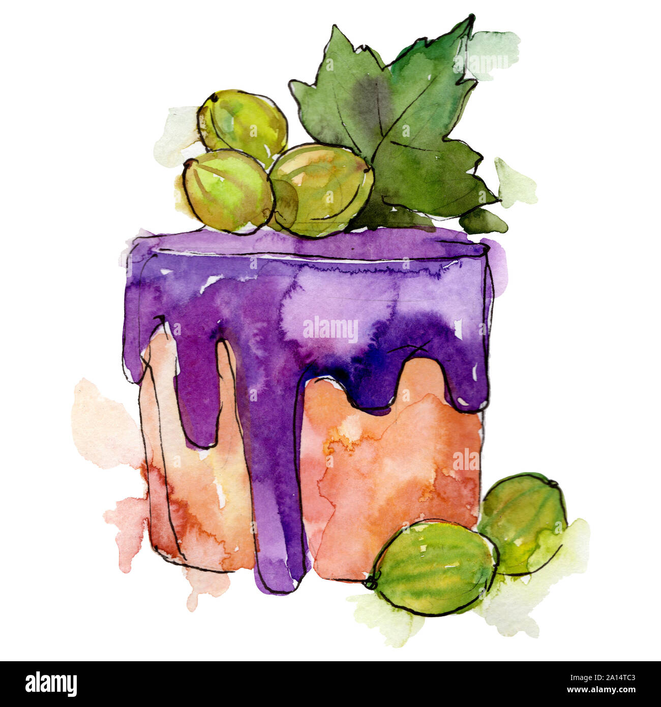 Tasty cake with fruits. Watercolor background illustration set ...