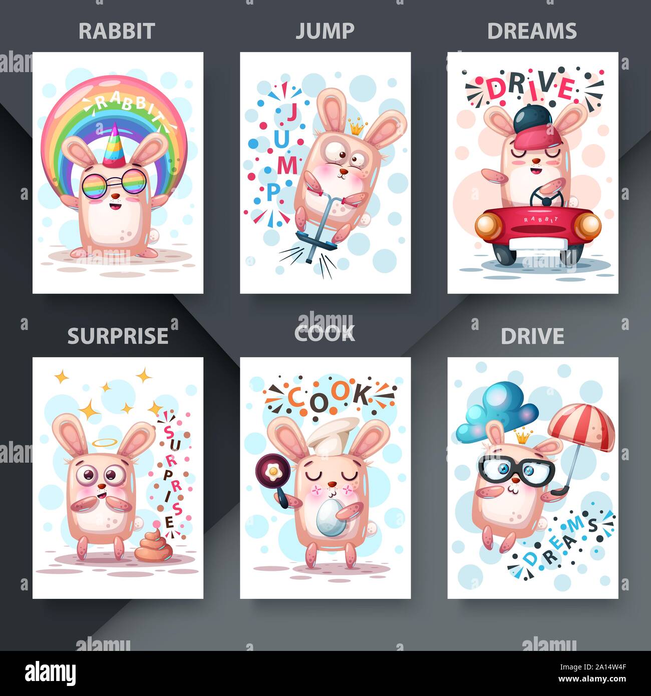 Cute animals illustration - set rabbit cartoon Stock Vector