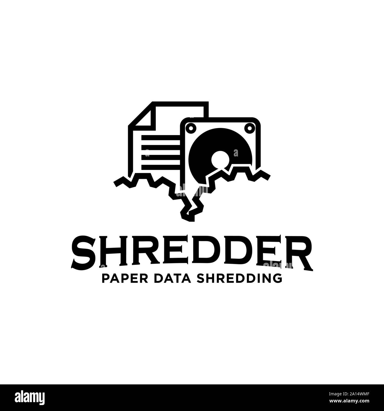 Shredding services paper data - destruction equipped logo icon Stock Vector