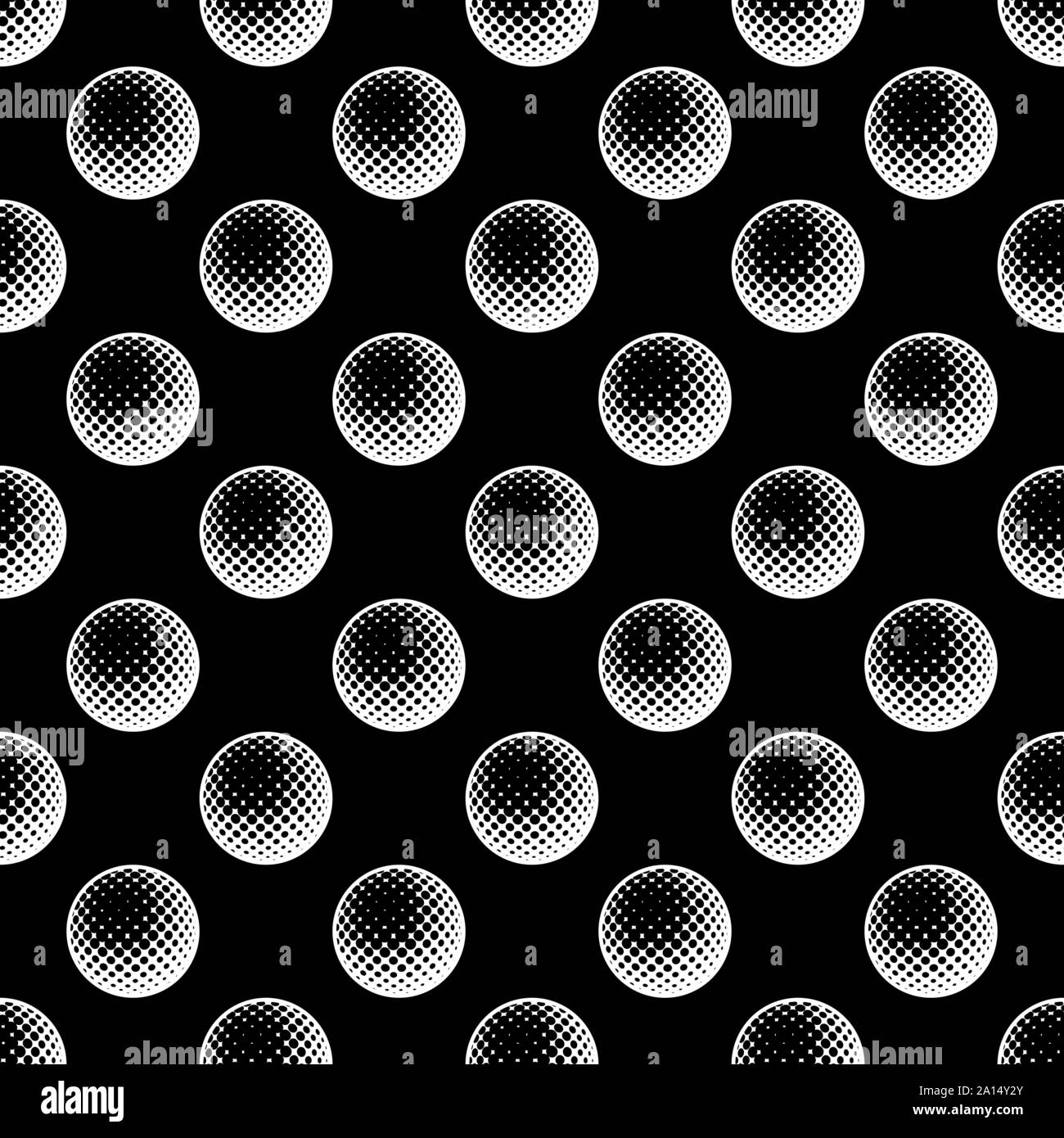 Black background with white outline seamess golf balls pattern Stock Vector