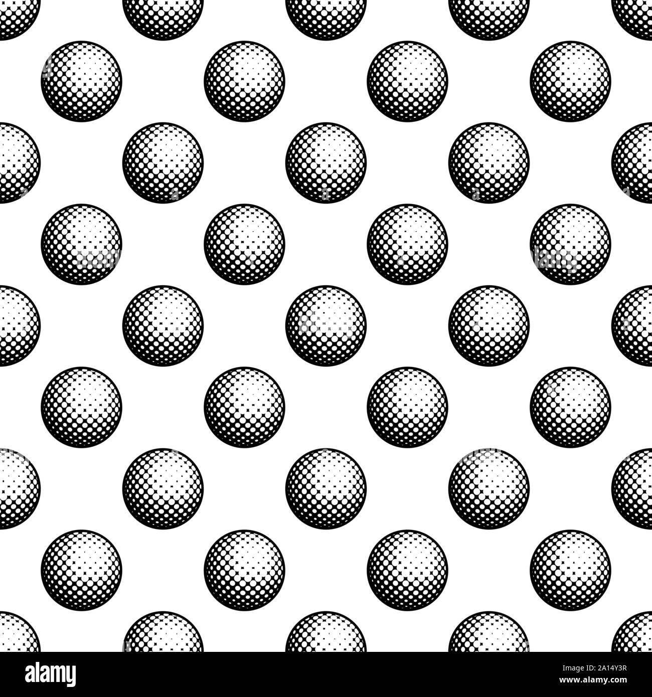 White background with black outline golf balls seamless pattern Stock Vector