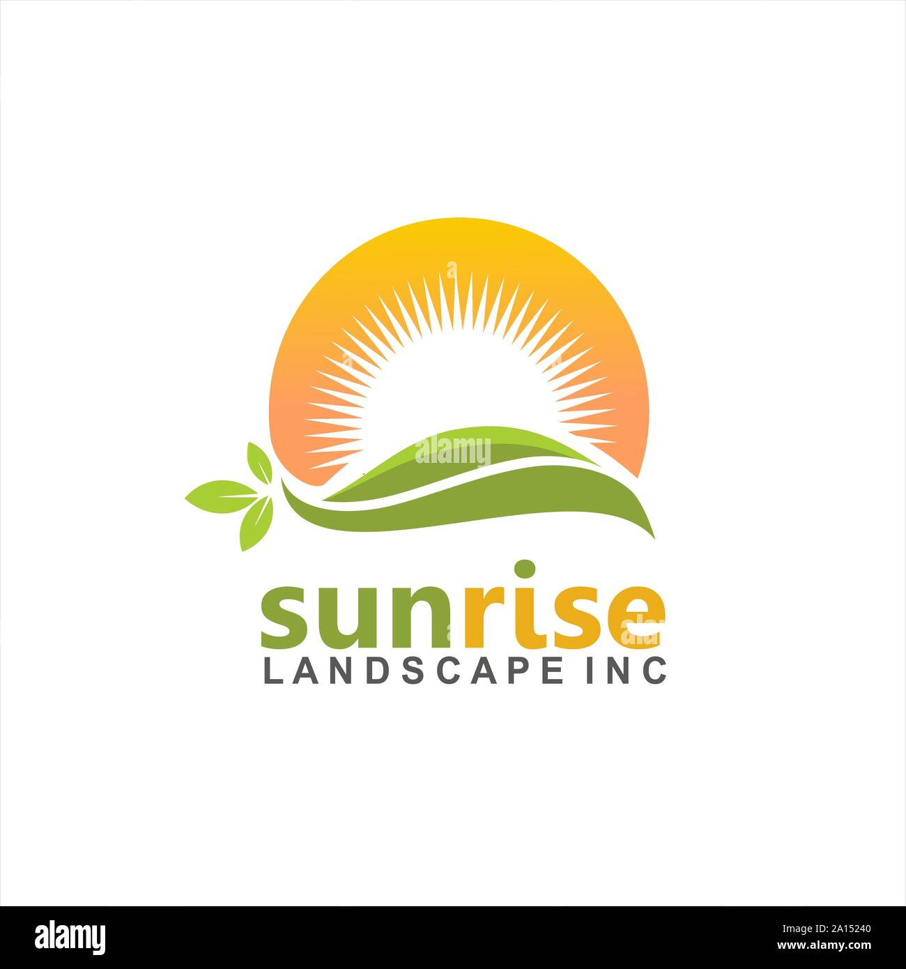 Sunrise Stamp logo with hill and leaf Stock Vector