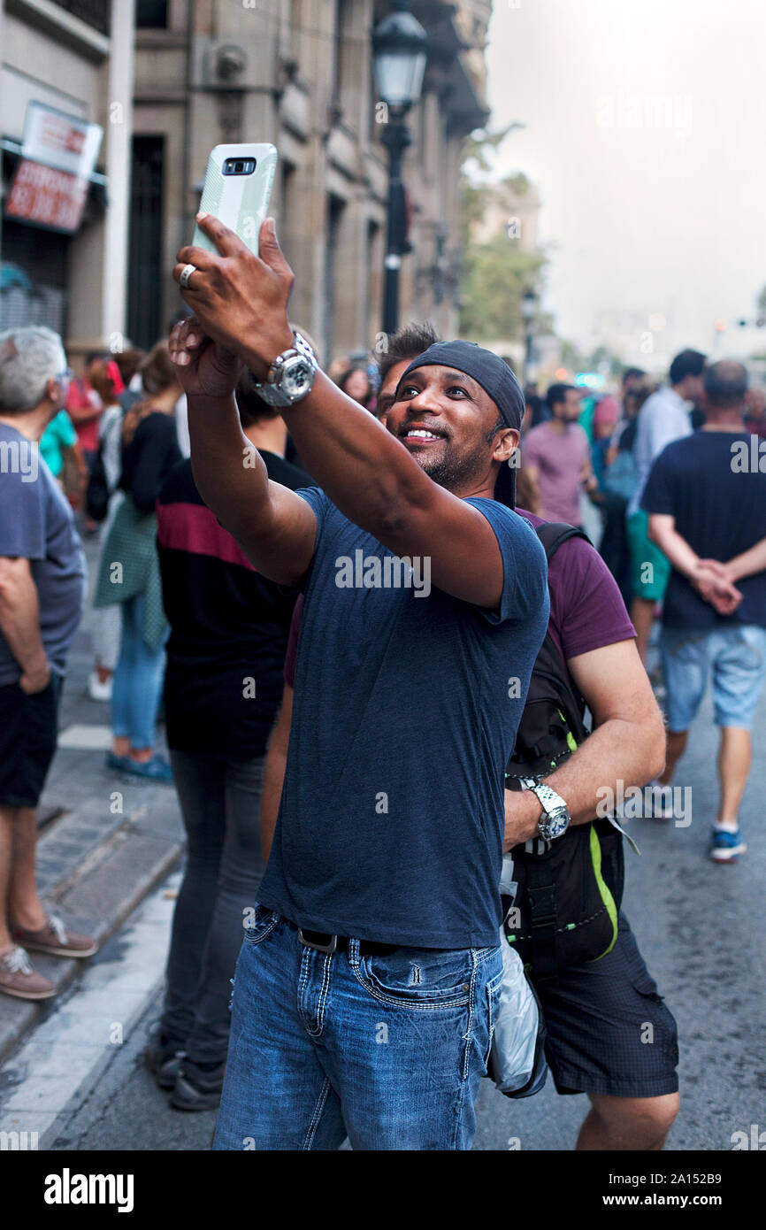 Man taking selfie, Barcelona. Stock Photo