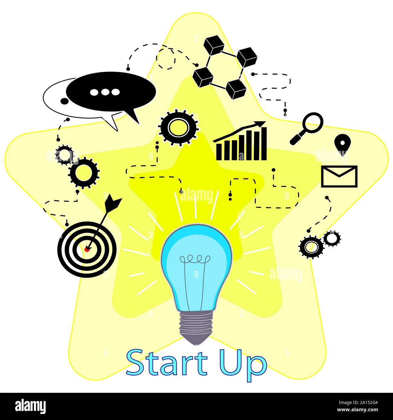 Flat pattern of the light bulb. The concept of a startup, ideas