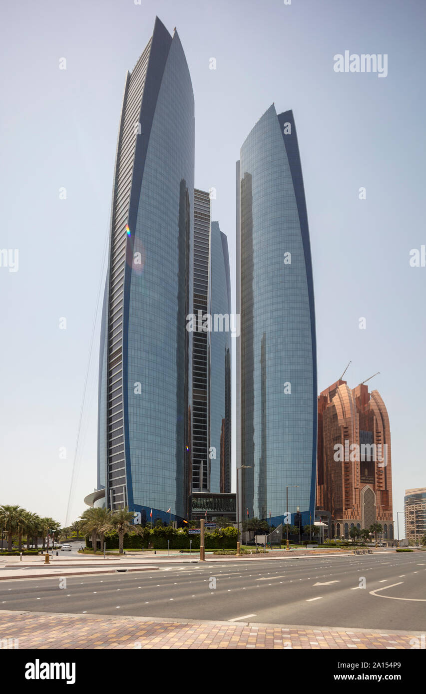 Etihad Towers, a complex of buildings with five towers in Abu Dhabi, the capital city of the United Arab Emirates. Stock Photo