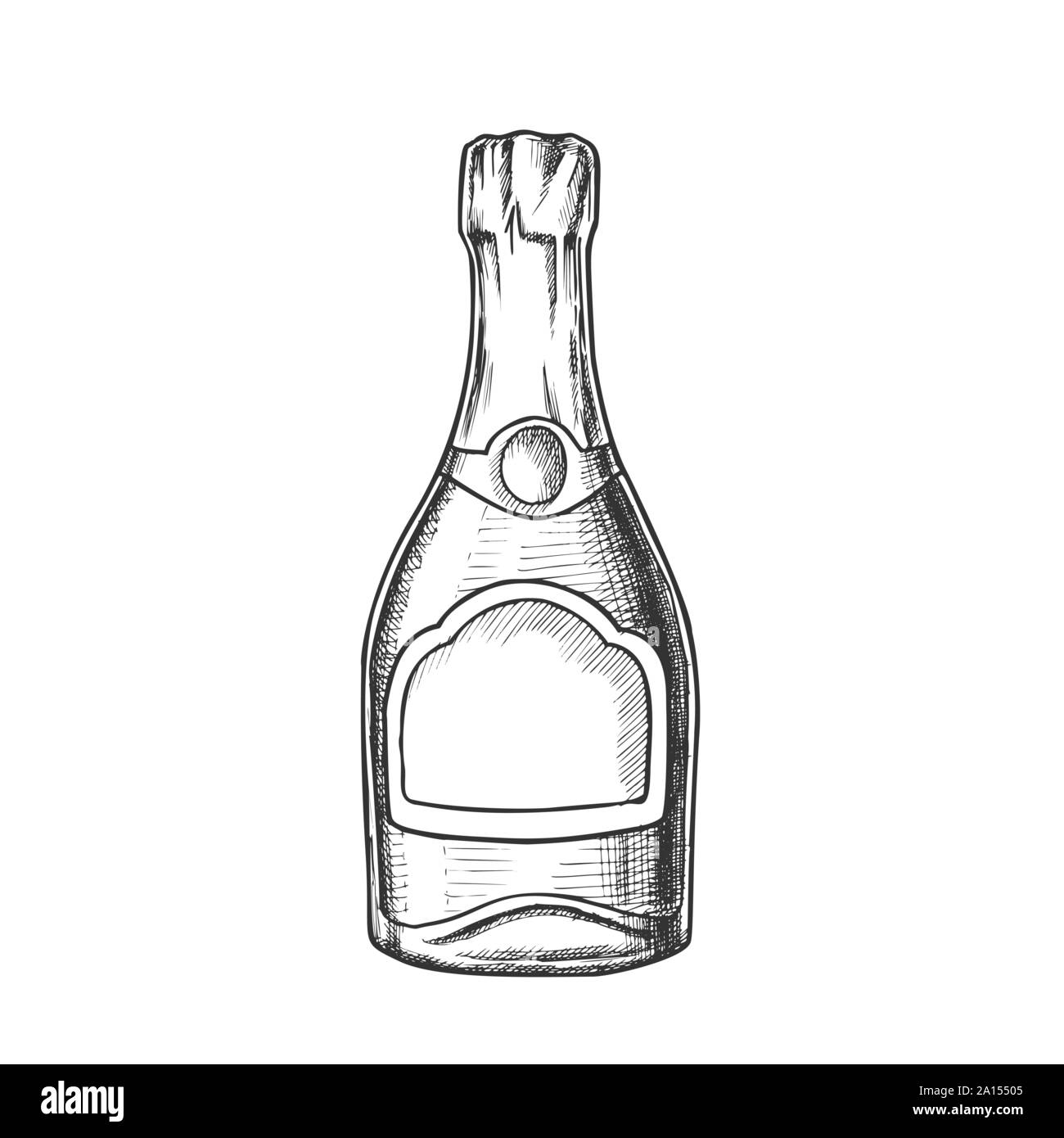 Champagne Blank Bottle Alcohol Monochrome Vector Stock Vector
