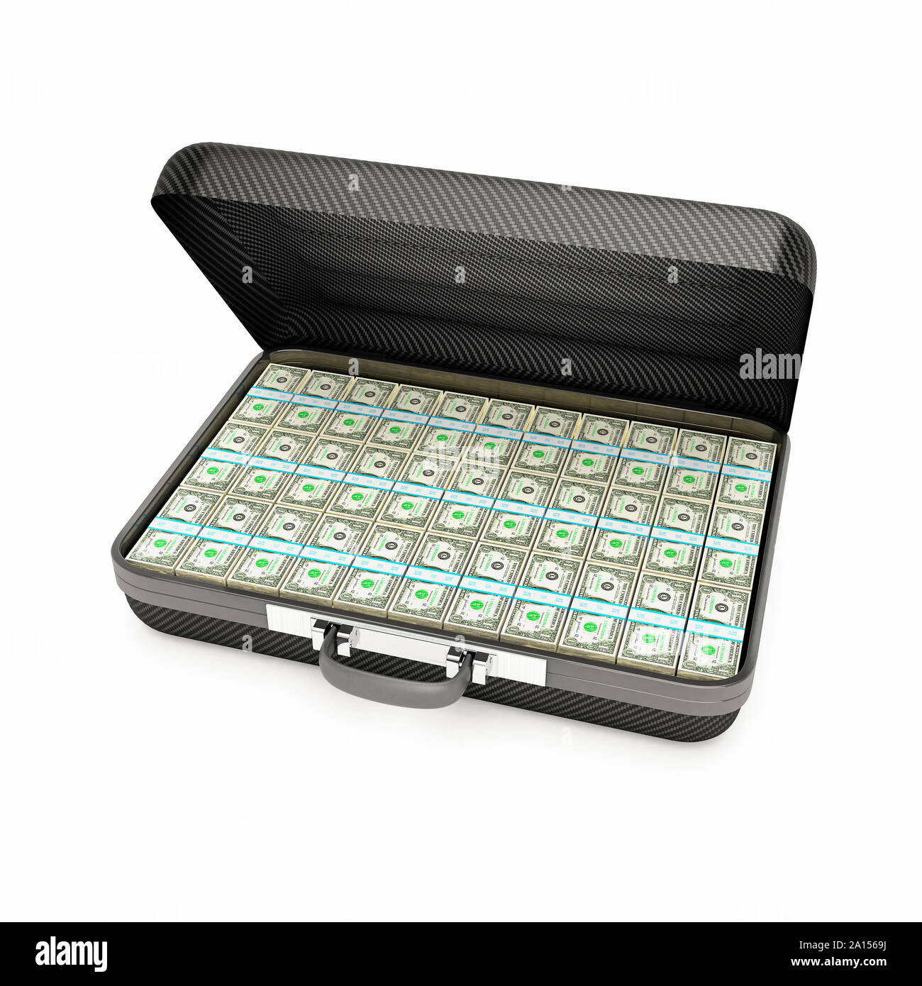 Briefcase full of US dollar bills, business, finance, economy, money laundering concept Stock Photo