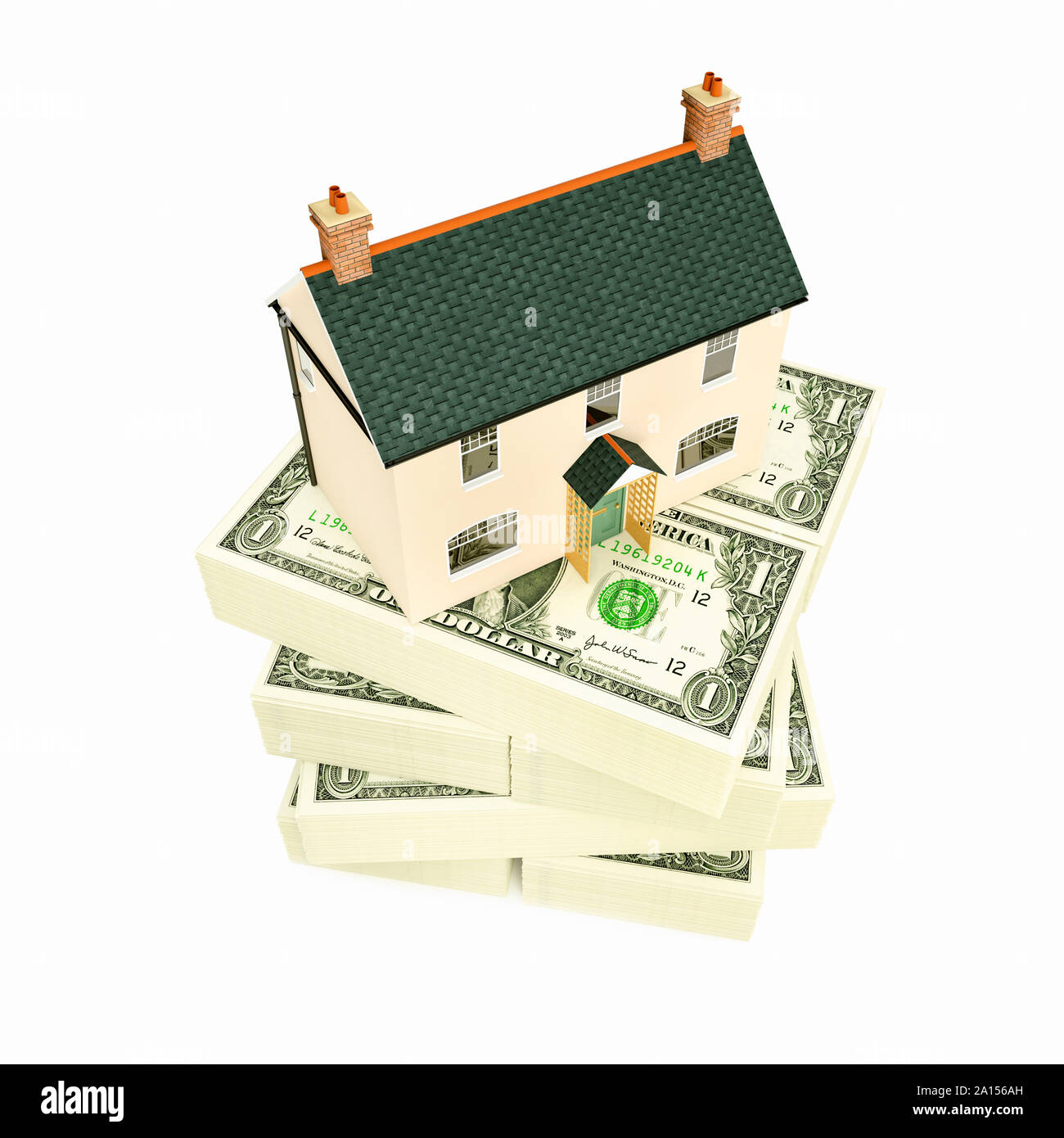 House on a stack of dollar US dollar bills, banknotes Stock Photo Alamy