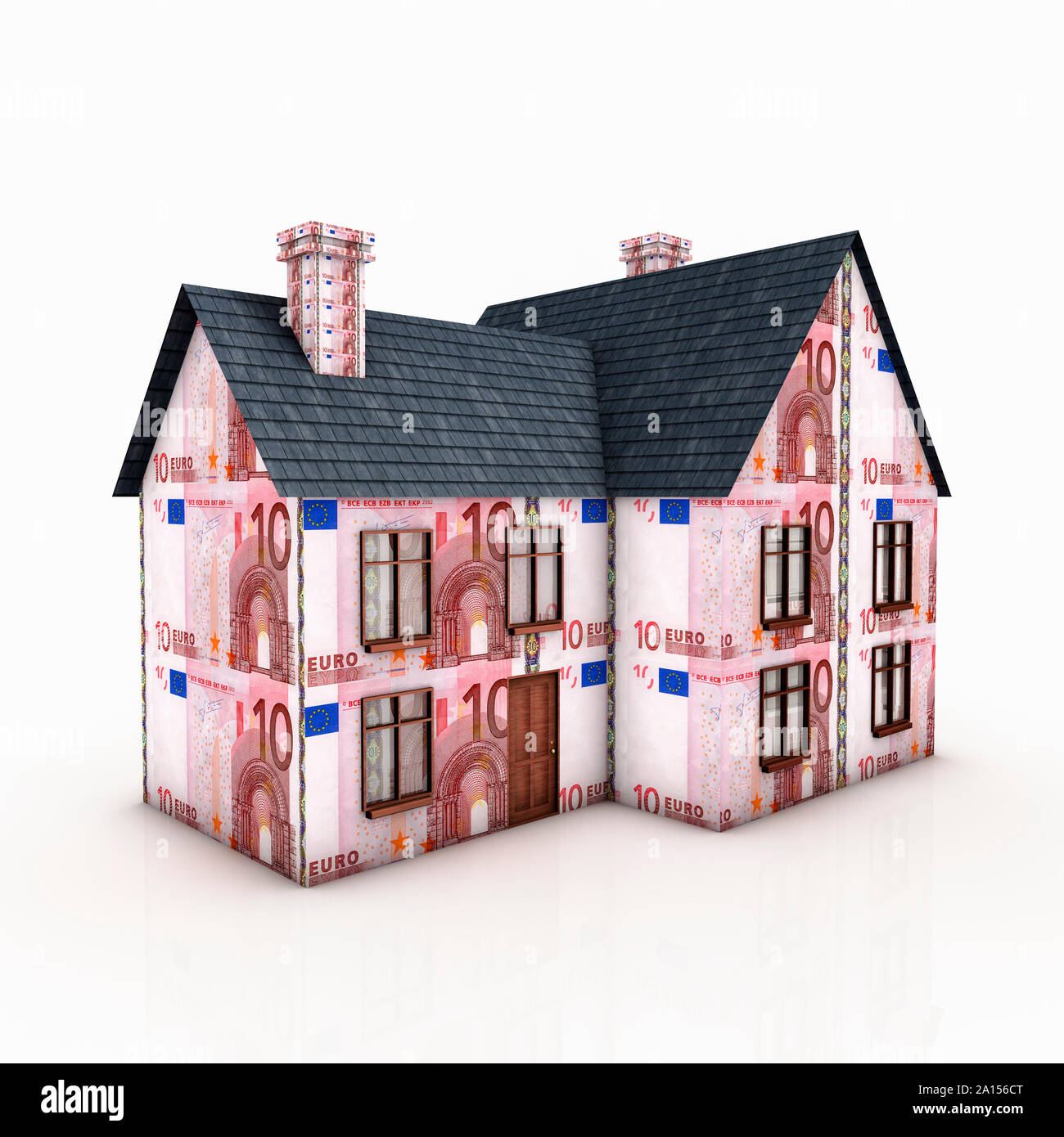 Money house made of Euros paper currency – large detached property Stock Photo