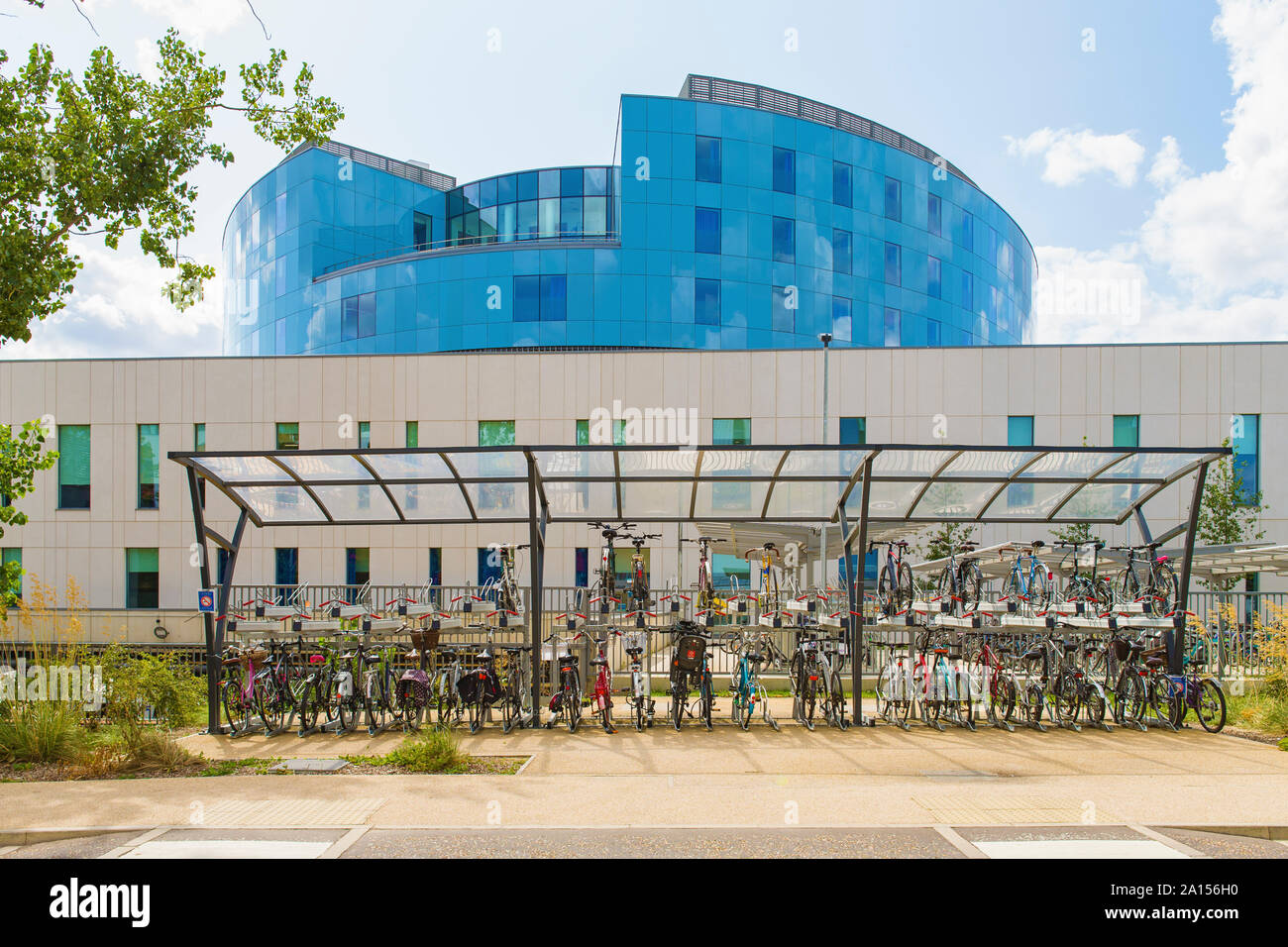 Bike storage at Royal Papworth Hospital which is a leading heart and lung hospital, located on the Cambridge Biomedical Campus Stock Photo