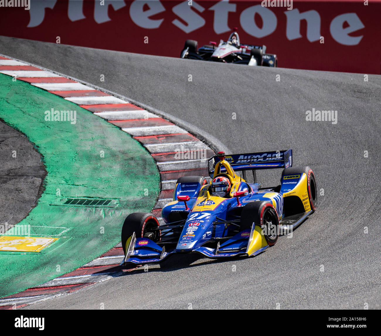 Monterey, CA, USA. 22nd Sep, 2019. A. Andretti Autosport driver Alexander Rossi (27) entering the corkscrew during the Firestone Grand Prix of Monterey IndyCar Championship at Weathertech Raceway Laguna Seca Monterey, CA Thurman James/CSM/Alamy Live News Stock Photo