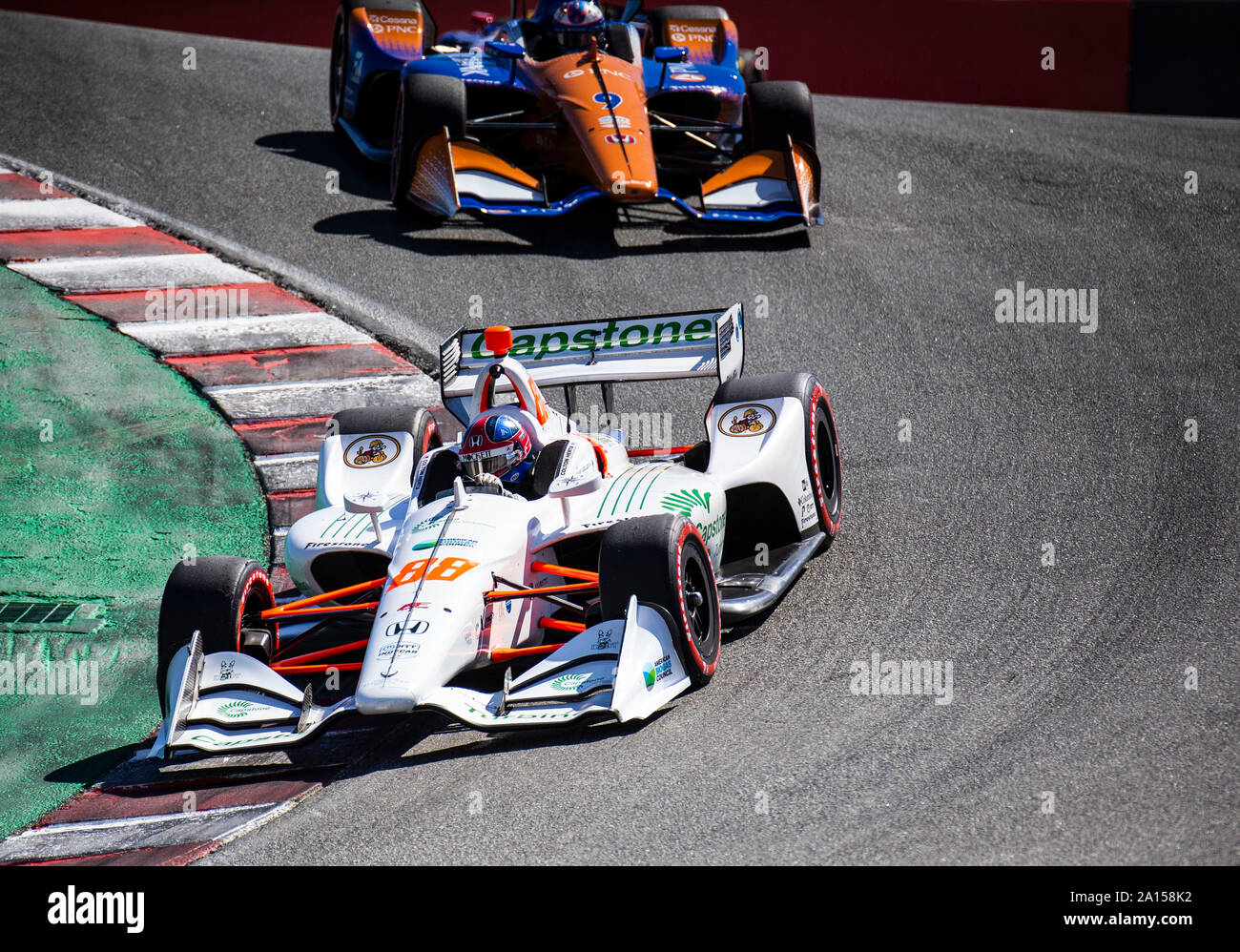 Monterey, CA, USA. 22nd Sep, 2019. A. newly-formed Andretti Harding Steinbrenner Autosport rookie driver Colton Herta coming into the corkscrew during the Firestone Grand Prix of Monterey IndyCar Championship at Weathertech Raceway Laguna Seca Monterey, CA Thurman James/CSM/Alamy Live News Stock Photo