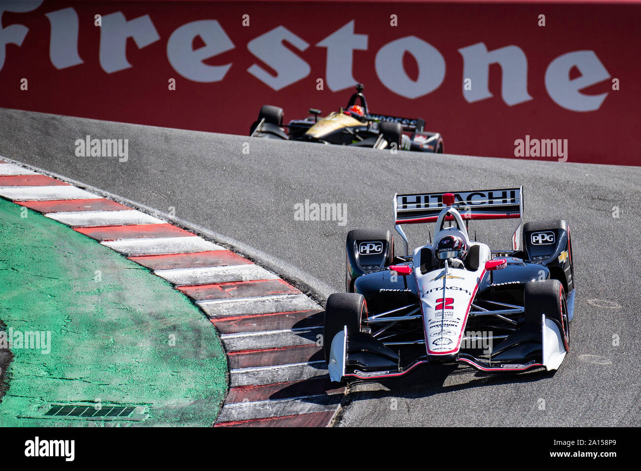 Monterey, CA, USA. 22nd Sep, 2019. A.Team Penske driver Josef Newgarden (2) entering the corkscrew during the Firestone Grand Prix of Monterey IndyCar Championship at Weathertech Raceway Laguna Seca Monterey, CA Thurman James/CSM/Alamy Live News Stock Photo