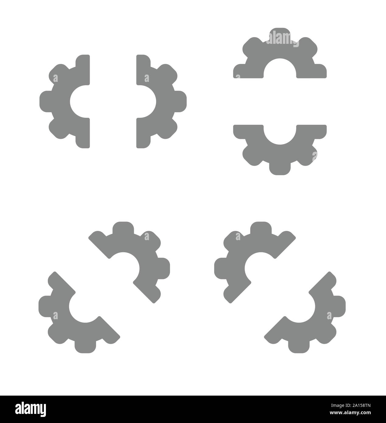 Vector icon set of half gears. Flat color style. Stock Vector