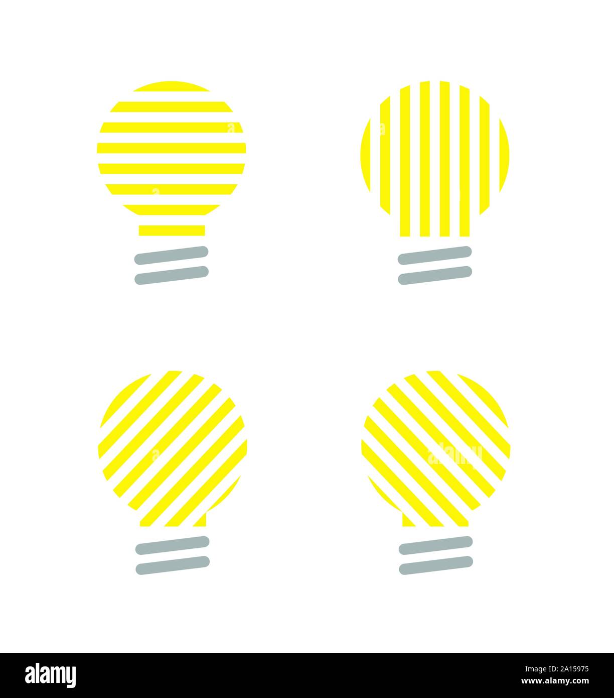 Vector icon set of light bulbs. Flat color style. Stock Vector