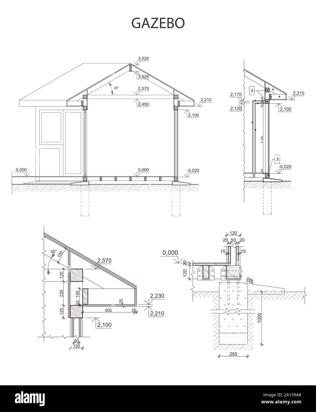 Detailed architectural plan of gazebo and its elements. Vector ...