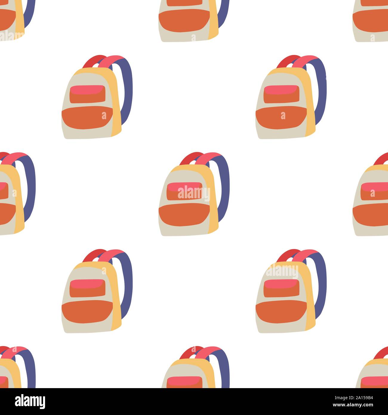 Flat seamless pattern orange backpack for fabric design. Graphic background. Cartoon flat vector abstract surface design. Stock Vector