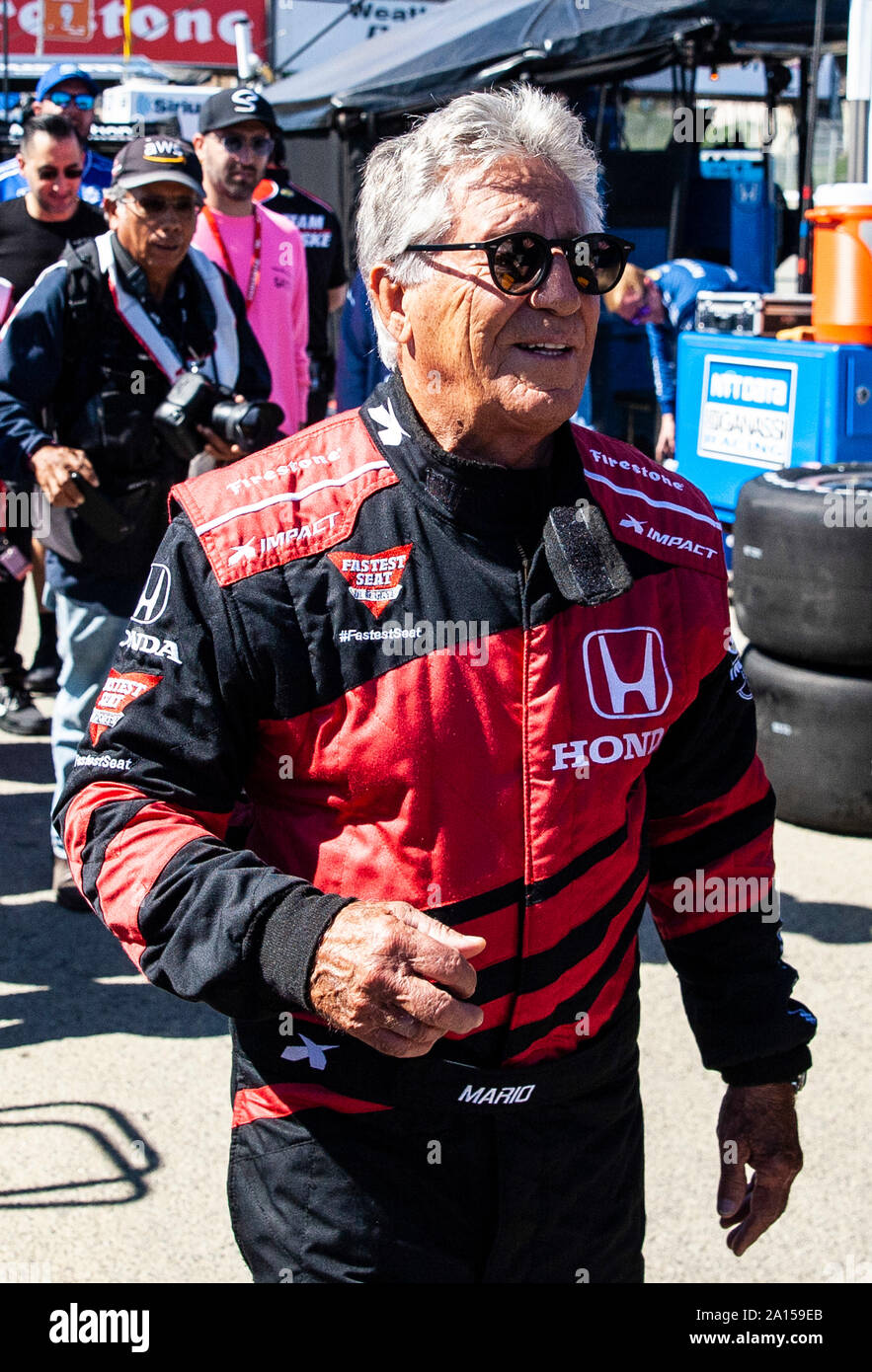 Monterey, CA, USA. 22nd Sep, 2019. A. IndyCar Legend Mario Andretti in pit lane before the Firestone Grand Prix of Monterey IndyCar Championship at Weathertech Raceway Laguna Seca Monterey, CA Thurman James/CSM/Alamy Live News Stock Photo