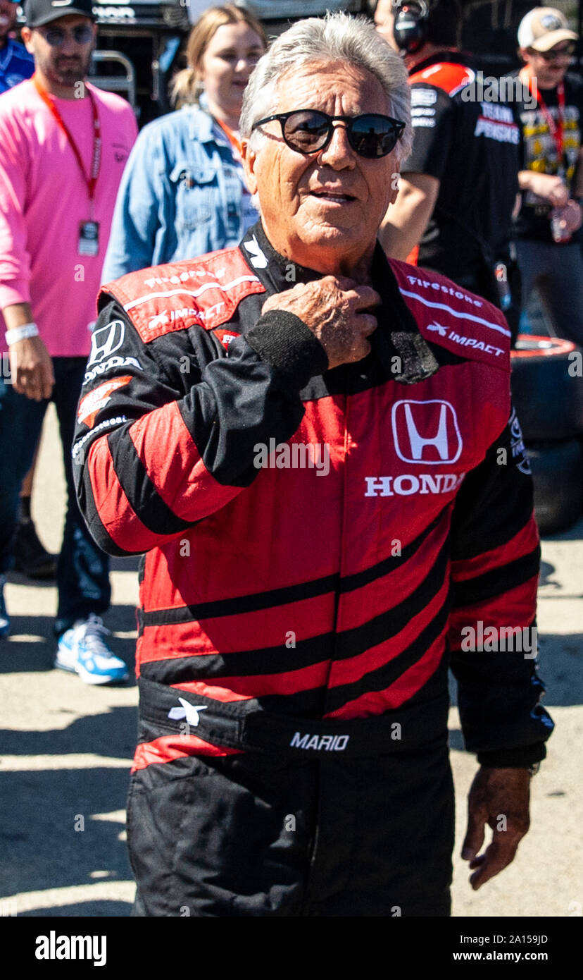 Monterey, CA, USA. 22nd Sep, 2019. A. IndyCar Legend Mario Andretti in pit lane before the Firestone Grand Prix of Monterey IndyCar Championship at Weathertech Raceway Laguna Seca Monterey, CA Thurman James/CSM/Alamy Live News Stock Photo