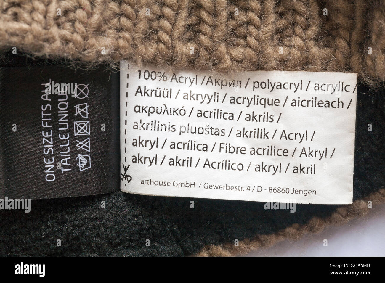 petticoat Harden Aboard 100% acrylic in many different languages on label in hat one size fits all  Stock Photo - Alamy