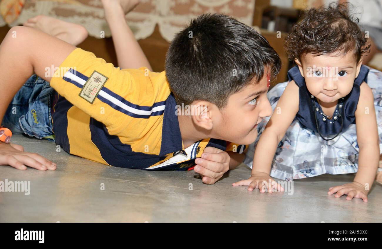 Children playing at home stock photo alamy
