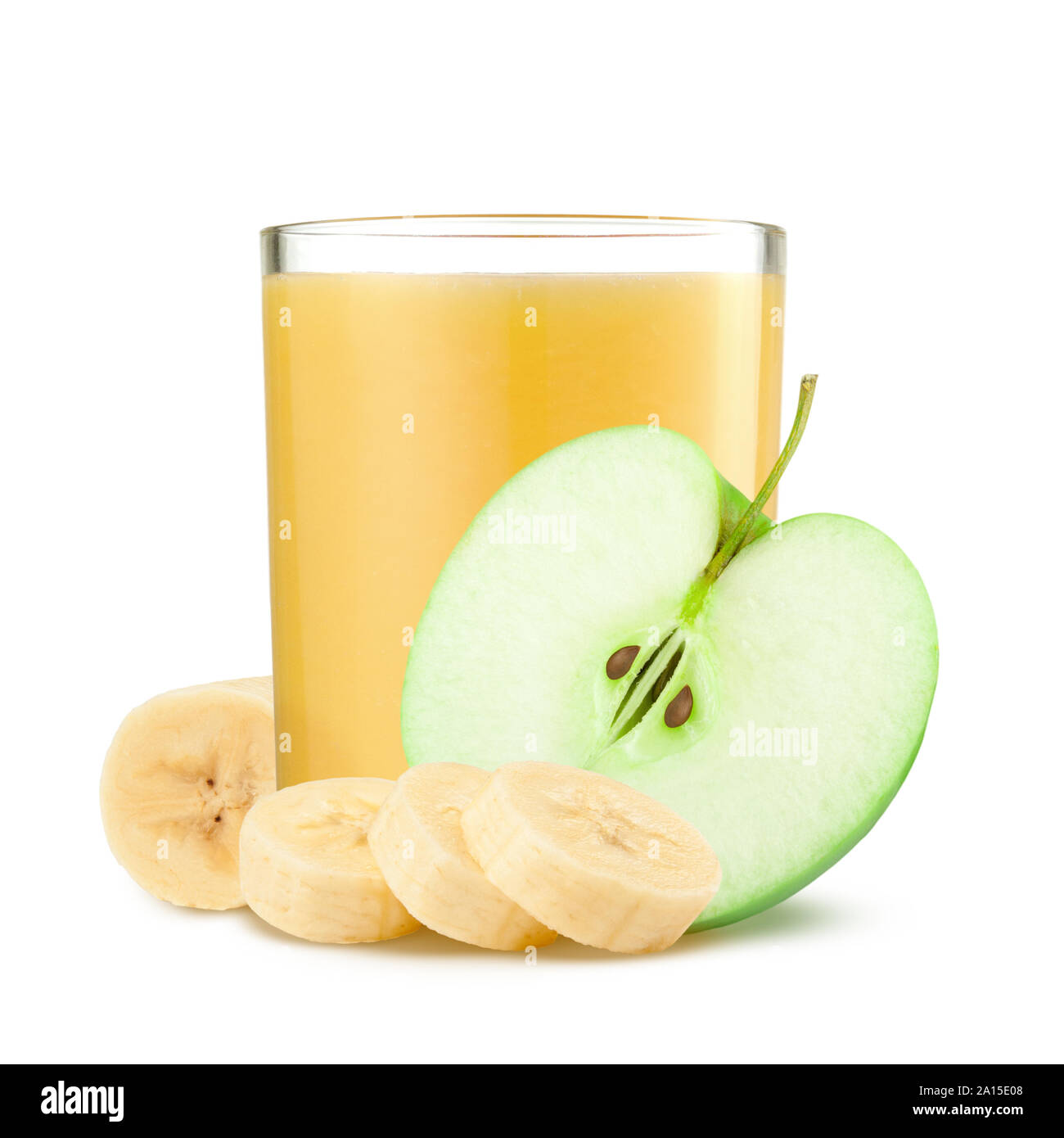 Glass of apple, banana juice isolated on white Stock Photo Alamy