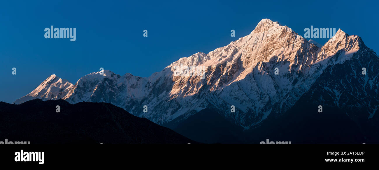 Mount Nilgiri at sunrise, Lower Mustang, Nepal Stock Photo