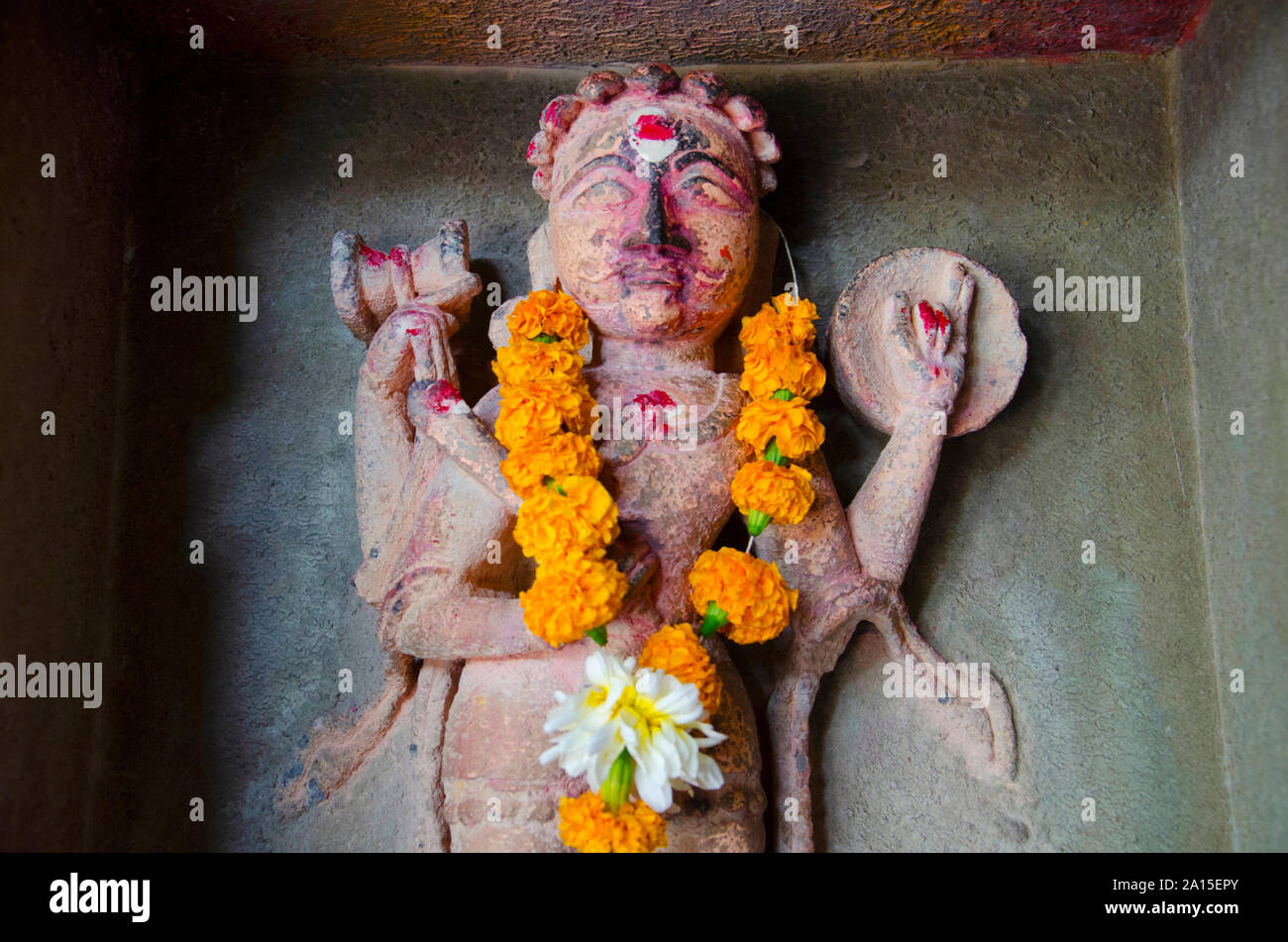 Idol of the Kala Bhairava, inside the Vitthal Rukhmini Temple at Palashi, Parner, Maharashtra, India Stock Photo