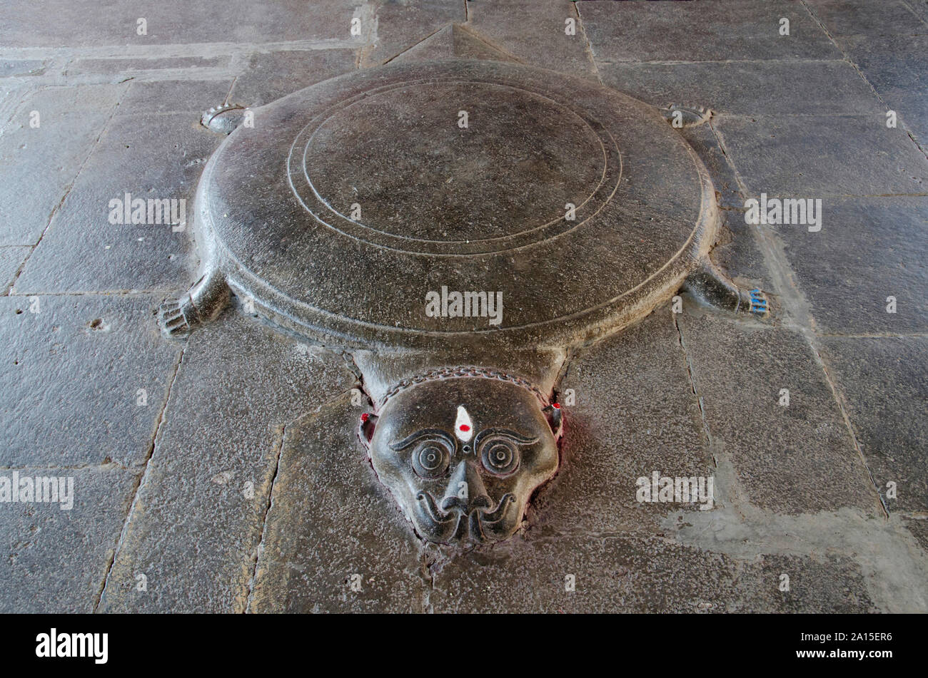 Carving details on the floor of the Vitthal Rukhmini Temple at Palashi, Parner, Maharashtra, India Stock Photo